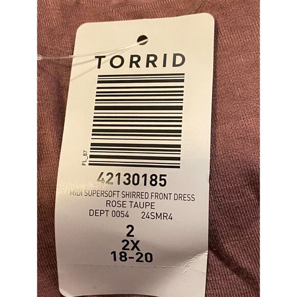 Torrid Midi Super Soft Shirred Front Dress, Size 2X, in Rose Taupe - Picture 5 of 7